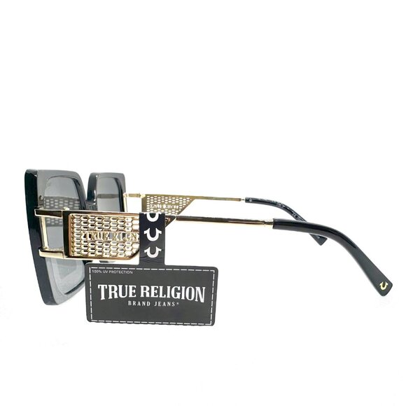 True Religion TR93244 Rockabilly Black Oversized Square Sunglasses Gold Temples main image 5